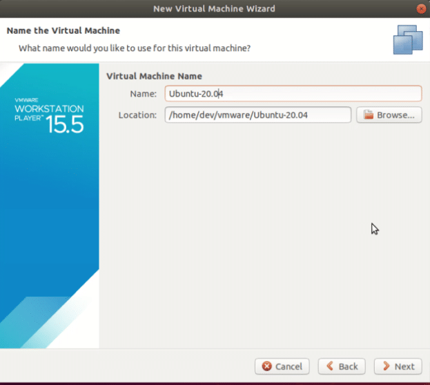 Vmware-install-ubuntu-machine-location
