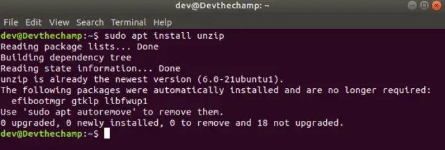 unzip-install-linux