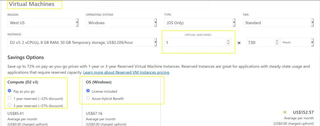 Azure-pricing-calculator-upfront-cost
