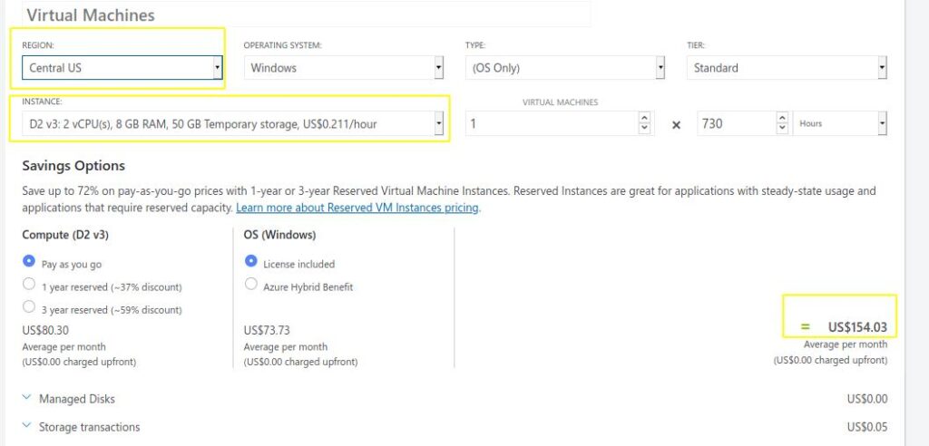 Azure-vm-pricing-Central-US