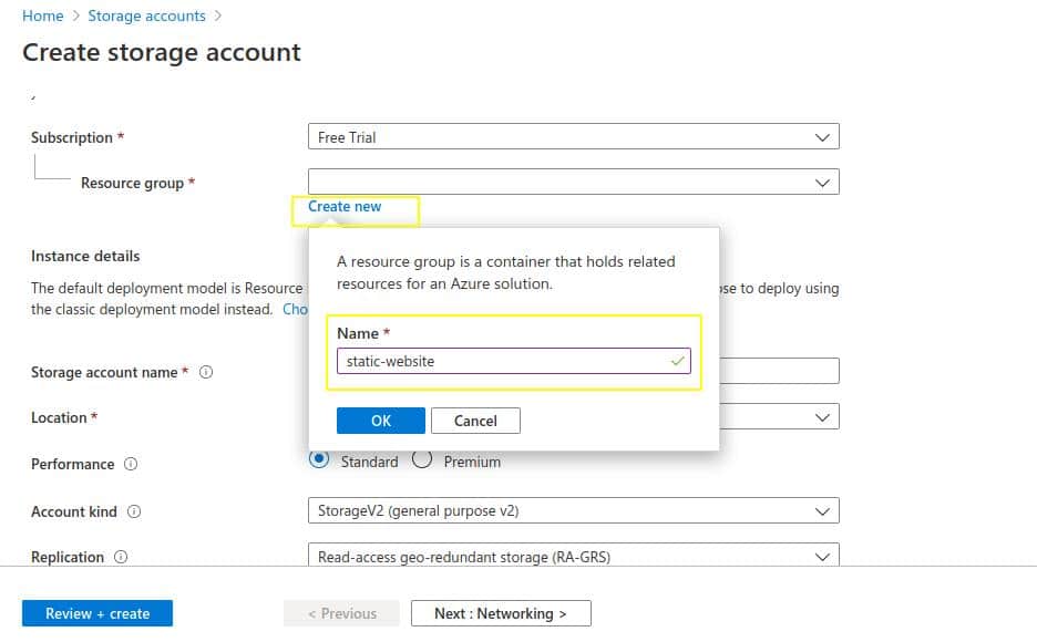 Create-new-resource-group-for-static-website-on-azure