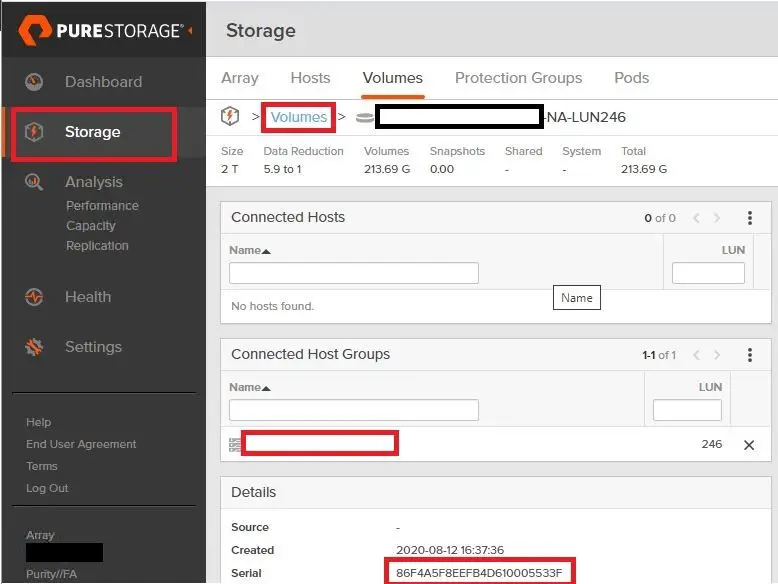 GUI-Serial-number-pure-storage-LUN