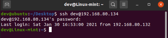 ssh linux mint from ubuntu