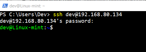 ssh linux mint remotely windows10 powershell