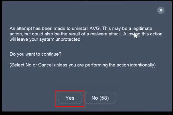 select-yes-to-remove-avg-antivirus