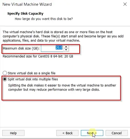 specify-disk-capacity-for Rocky Linux 8 VM