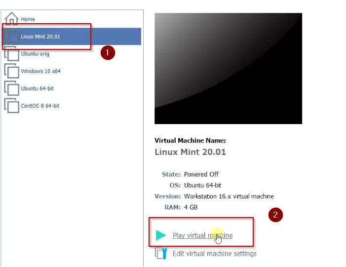 Play Linux mint 20.01 virtual machine 1