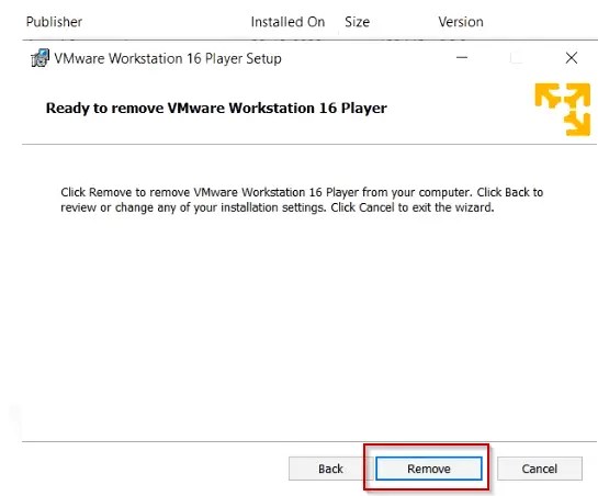 uninstall vmware workstation windows 10