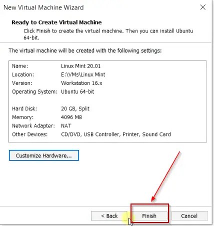 Complete new vm wizard