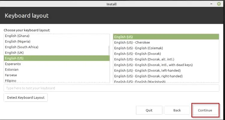 Choose keyboard layout