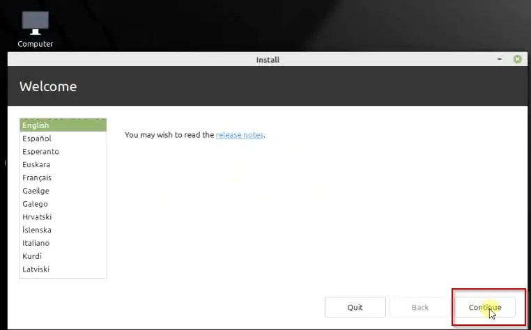 Choose language linux mint 20.01