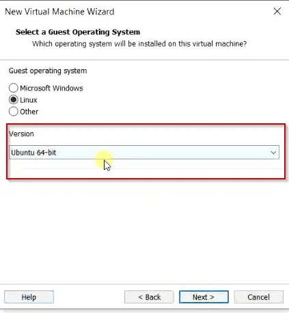 Leave ubuntu 64 type selected