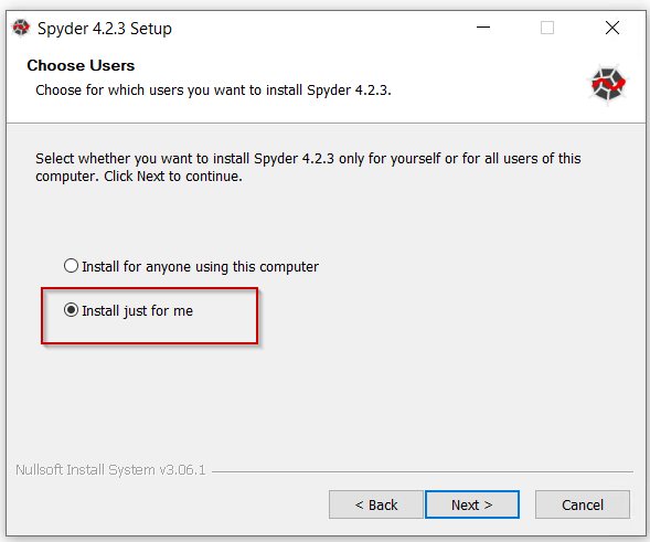 Select-Spyder-installation-user-preference