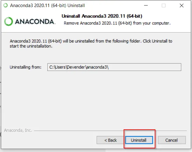 Uninstall-anaconda3-from-Windows-10-confirmation