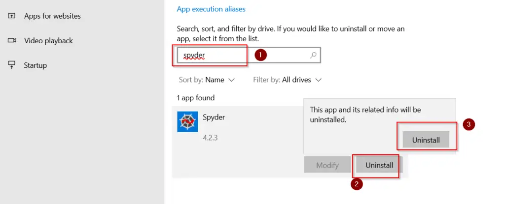 Uninstall-spyder-windows10