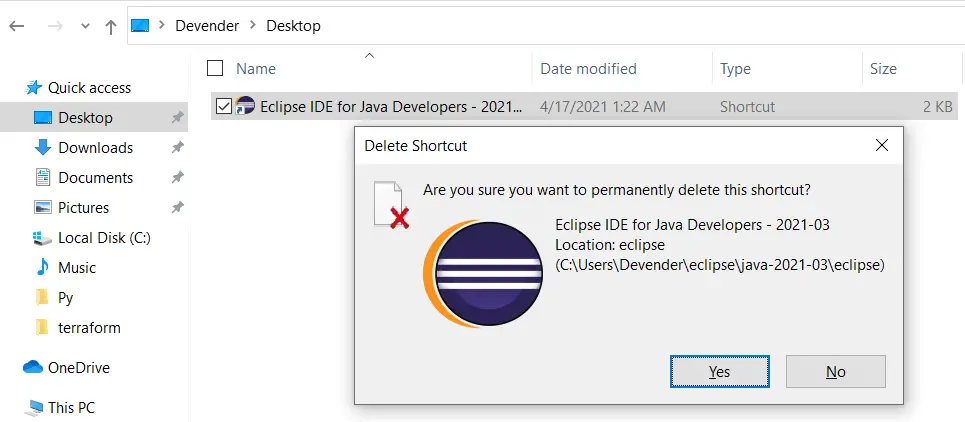 Delete-Eclipse-desktop-shortcut