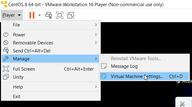 Open virtual machine settings