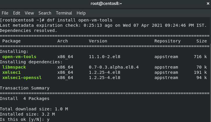 install vmware tools centos 8