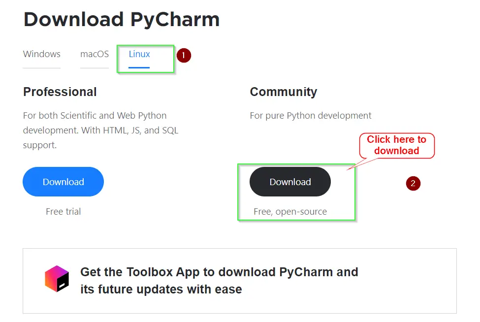 Download PyCharm for Ubuntu from JetBrains website