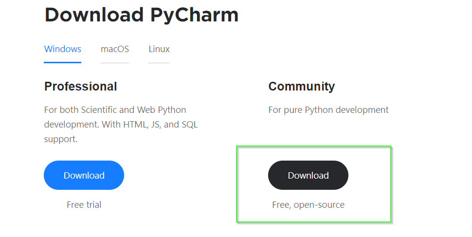 Download PyCharm community edition for Windows 10