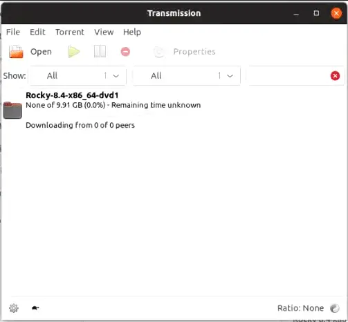 Open Rocky Linux torrent file using Torrent client software transmission in Ubuntu