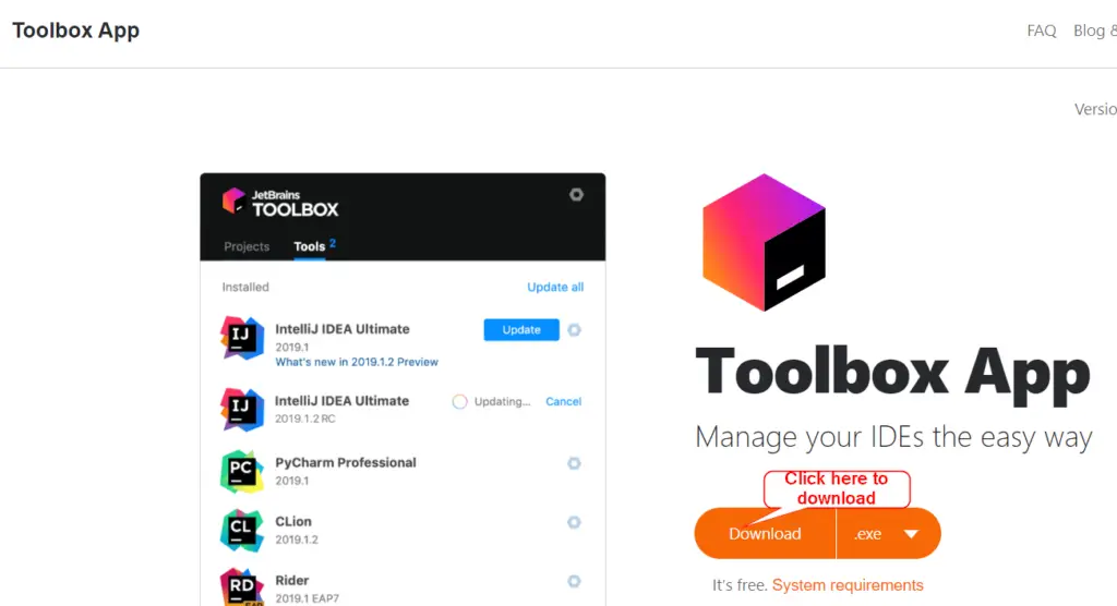 Download JetBrains Toolbox app to install and manage Pycharm