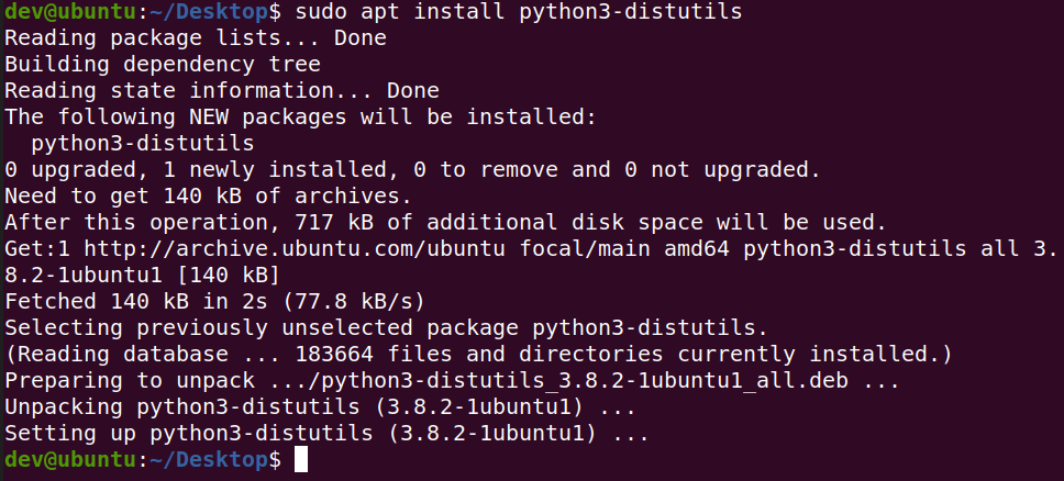 install python3-distutils package using apt in ubuntu terminal to fix distutils.utils error