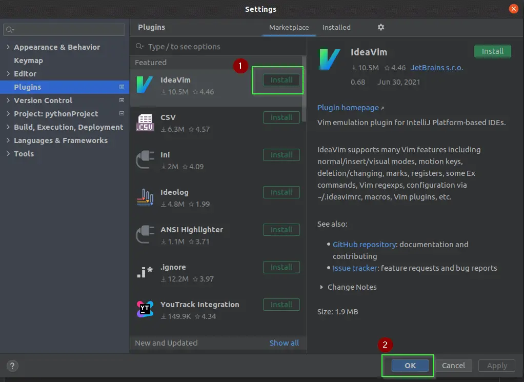 Select  plugin and install it in Pycharm