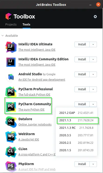 Install-Pycharm-on-Windows10-using-toolbox-app