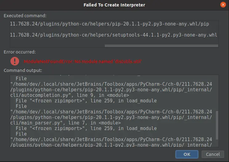 Module Not found error: No module named distutils.util error in pycharm