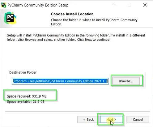 Choose PyCharm install location