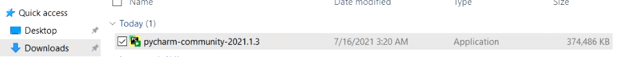 Run PyCharm-community-2021.1.3 exe