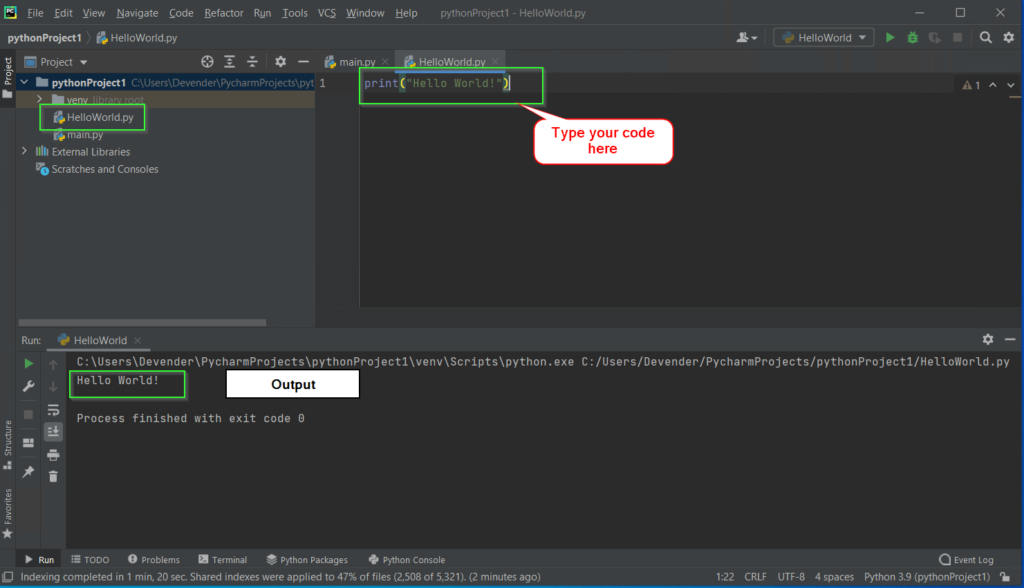 Run your first code in PyCharm