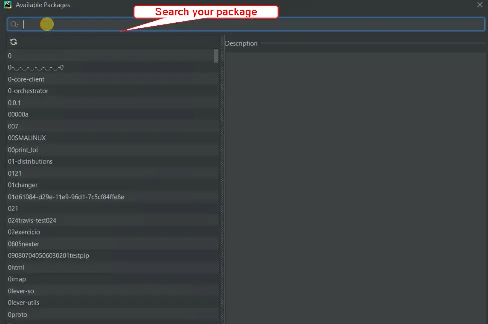 Search for Package to install in PyCharm