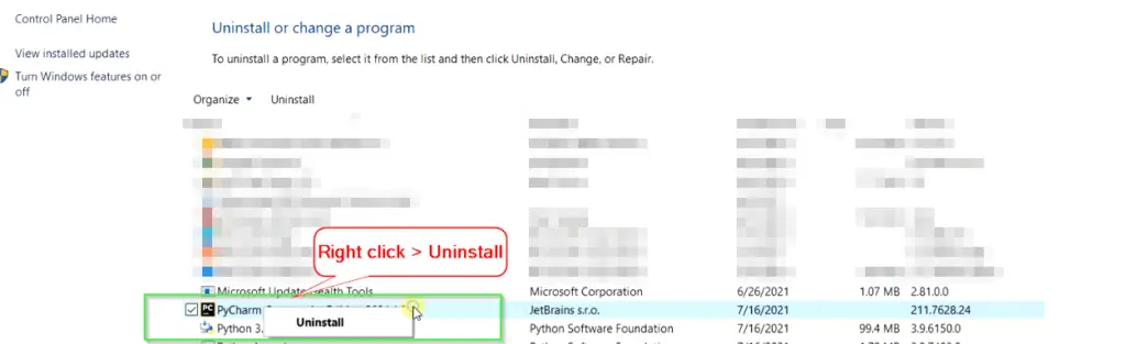Uninstall PyCharm