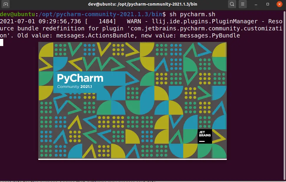 Run Pycharm.sh script to launch PyCharm IDE in Ubuntu using terminal