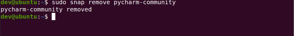 snap remove command to uninstall Pycharm-community in Ubuntu