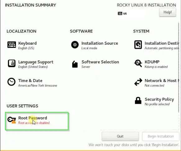 set up root password in Rocky Linux