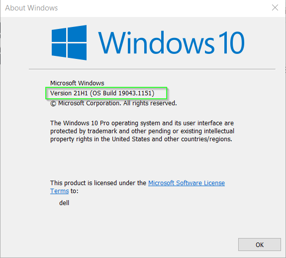 Check Windows 10 OS build and version