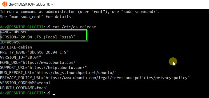 Check Ubuntu version using command cat /etc/os-release