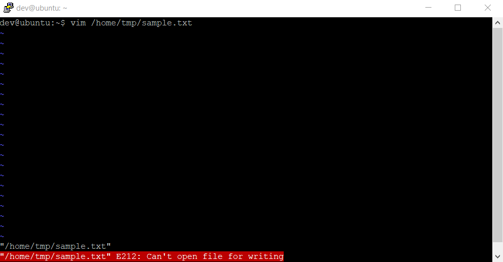 vim can't open file for writing