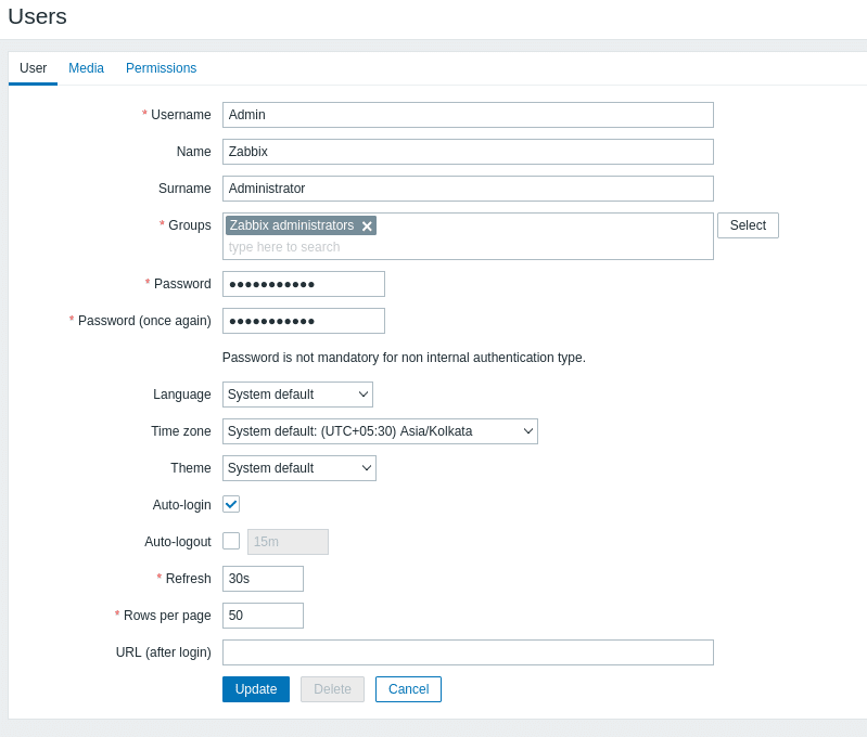 how to change Zabbix admin password