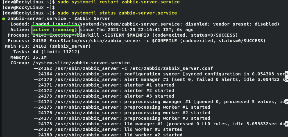 restart Zabbix-server service and check staatus