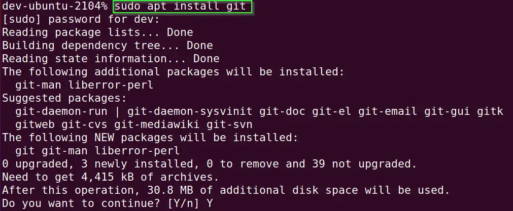 Install git package on your system