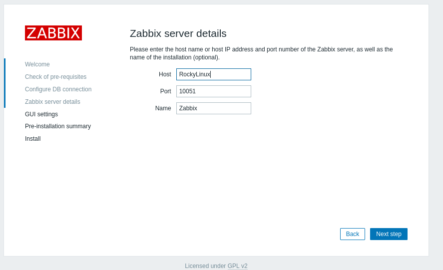 Add Zabbix server details