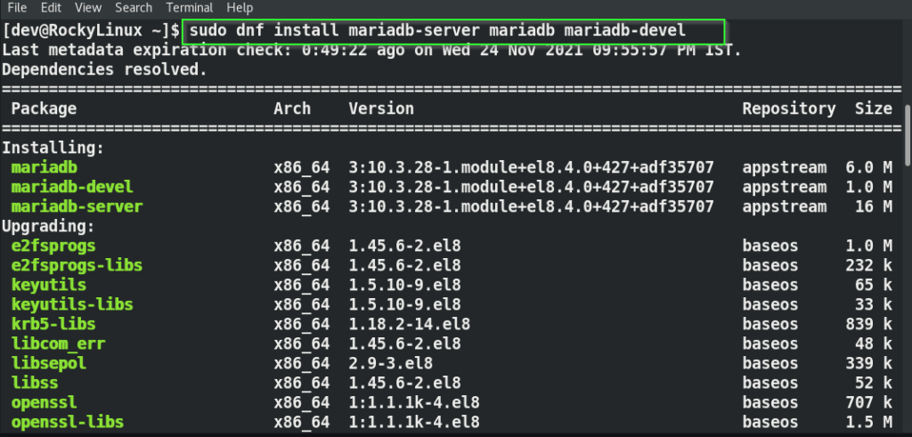  Install MariaDB Database and MYSQL development libraries required to install Zabbix server