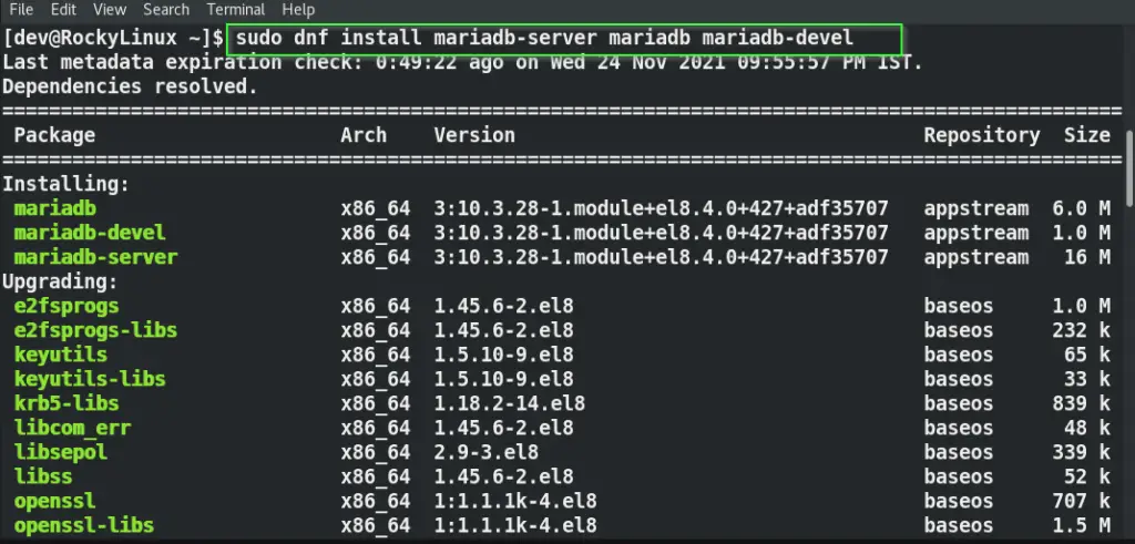  Install MariaDB Database and MYSQL development libraries required to install Zabbix server