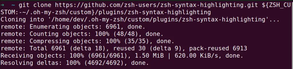 Clone the zsh-syntax-highlighting repository using git for oh my zsh