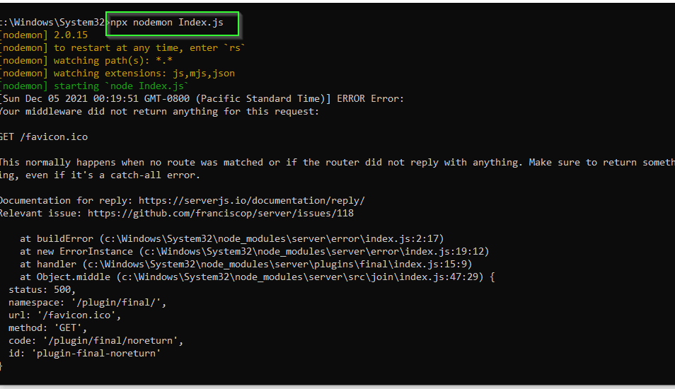 Run server using npx nodemon command
