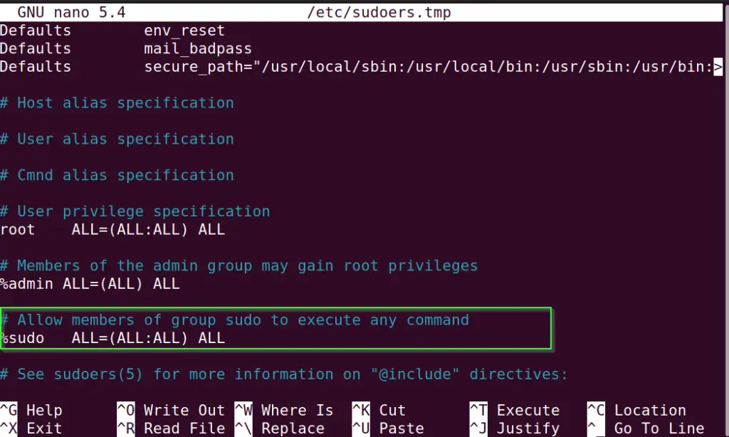 Enable sudo group to execute any command in sudoers file